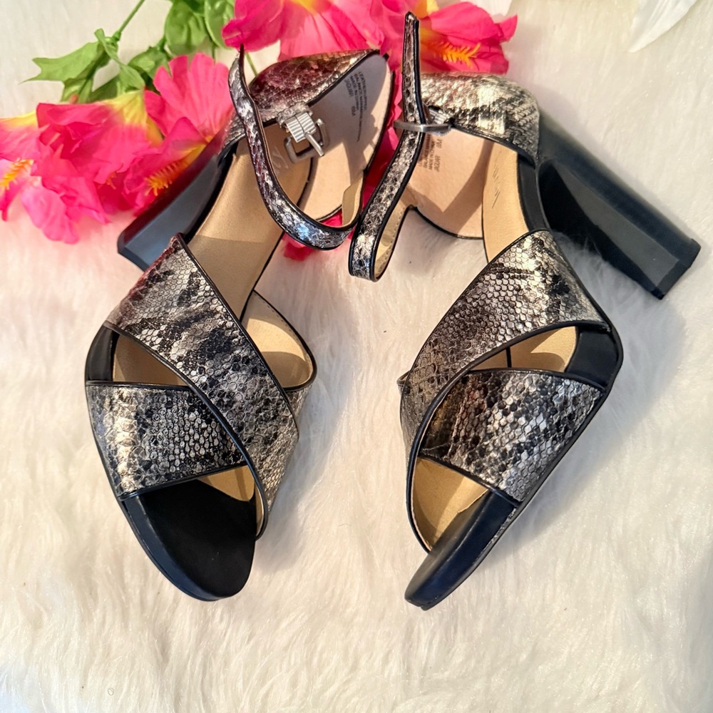 Levity Black and Gray Snakeskin Heels